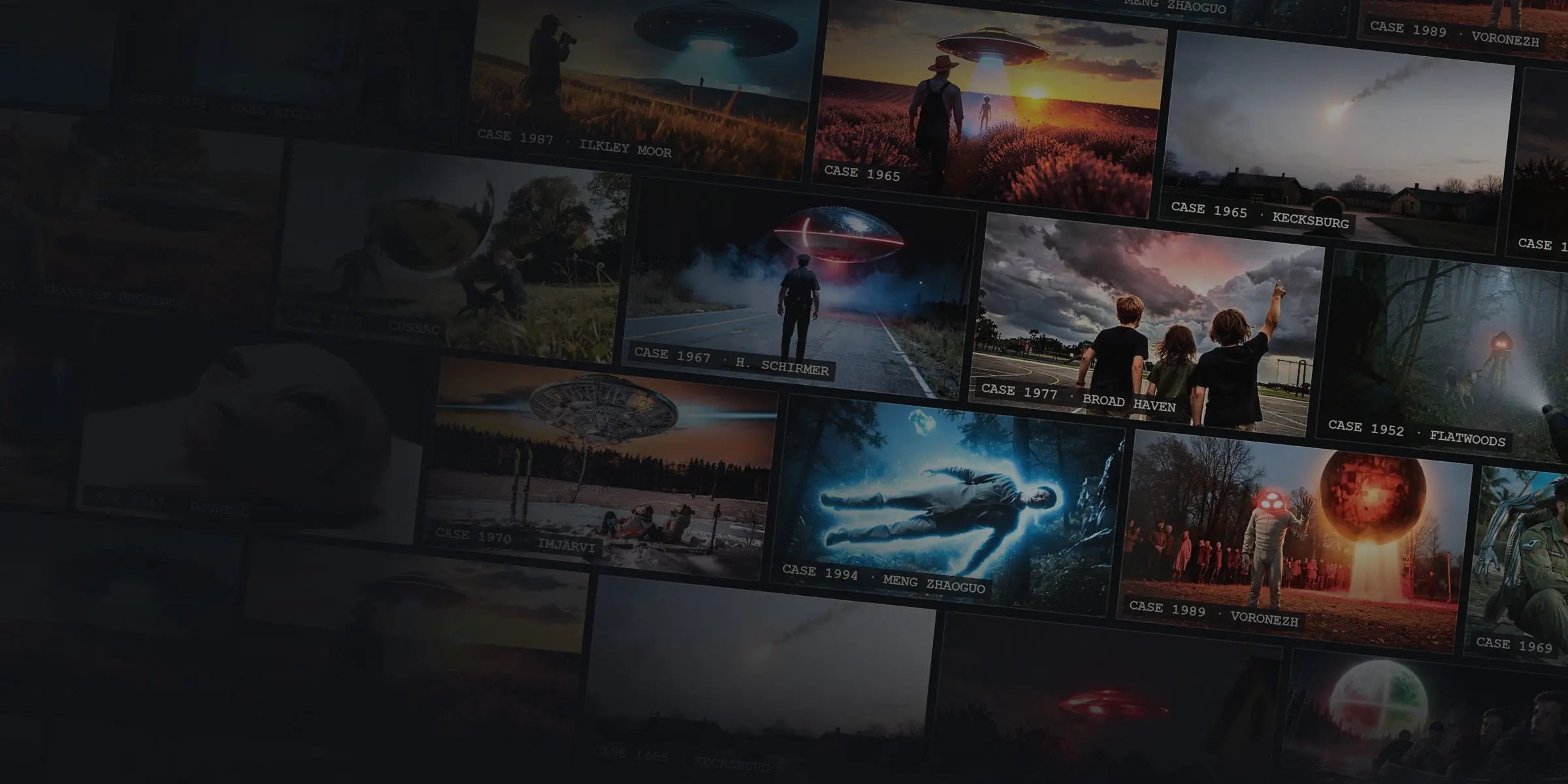 A wall of case files from the Rencontres Extraterrestres YouTube investigations